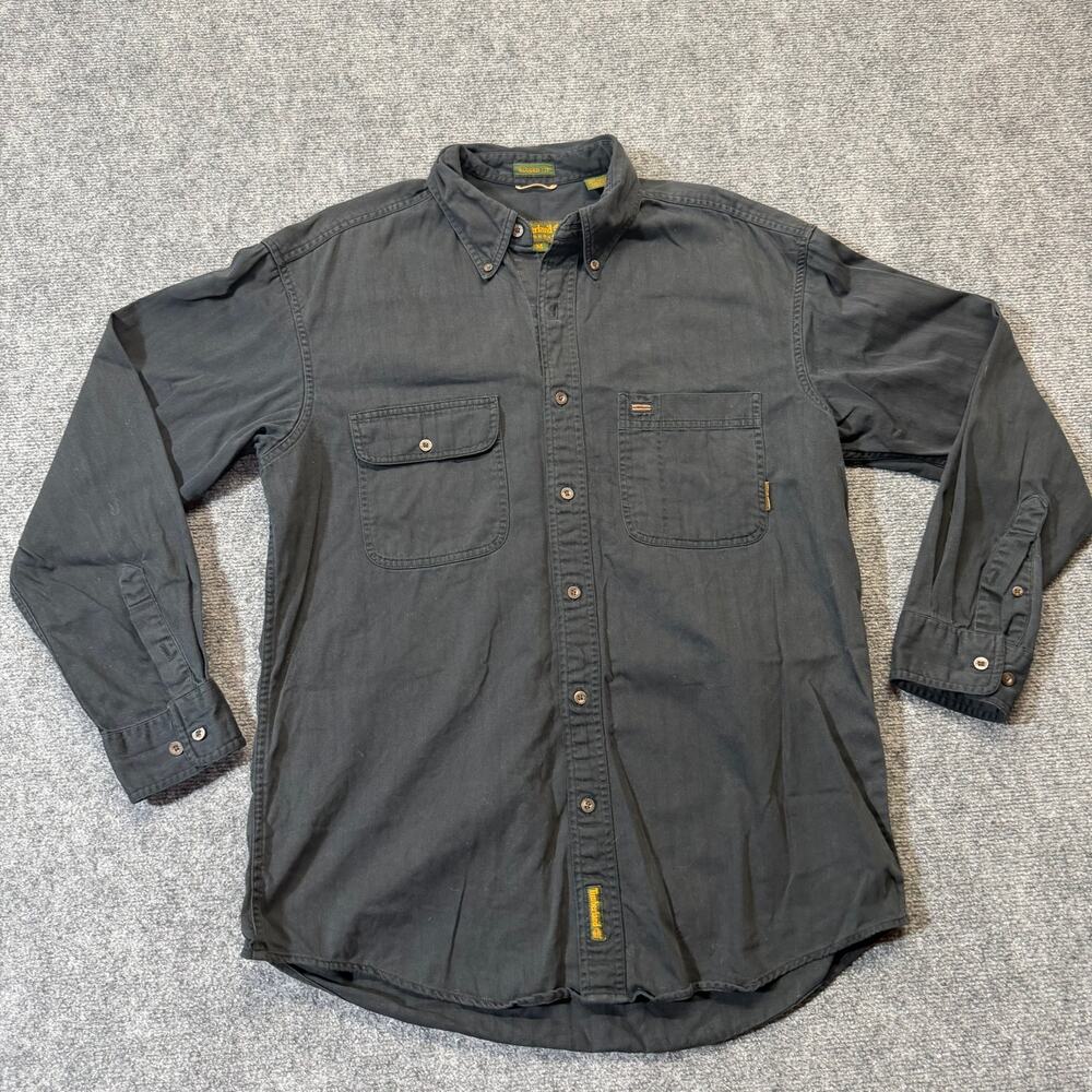 Timberland Weathergear Men's M Rugged Fit Black Cotton Long Sleeve Work Shirt